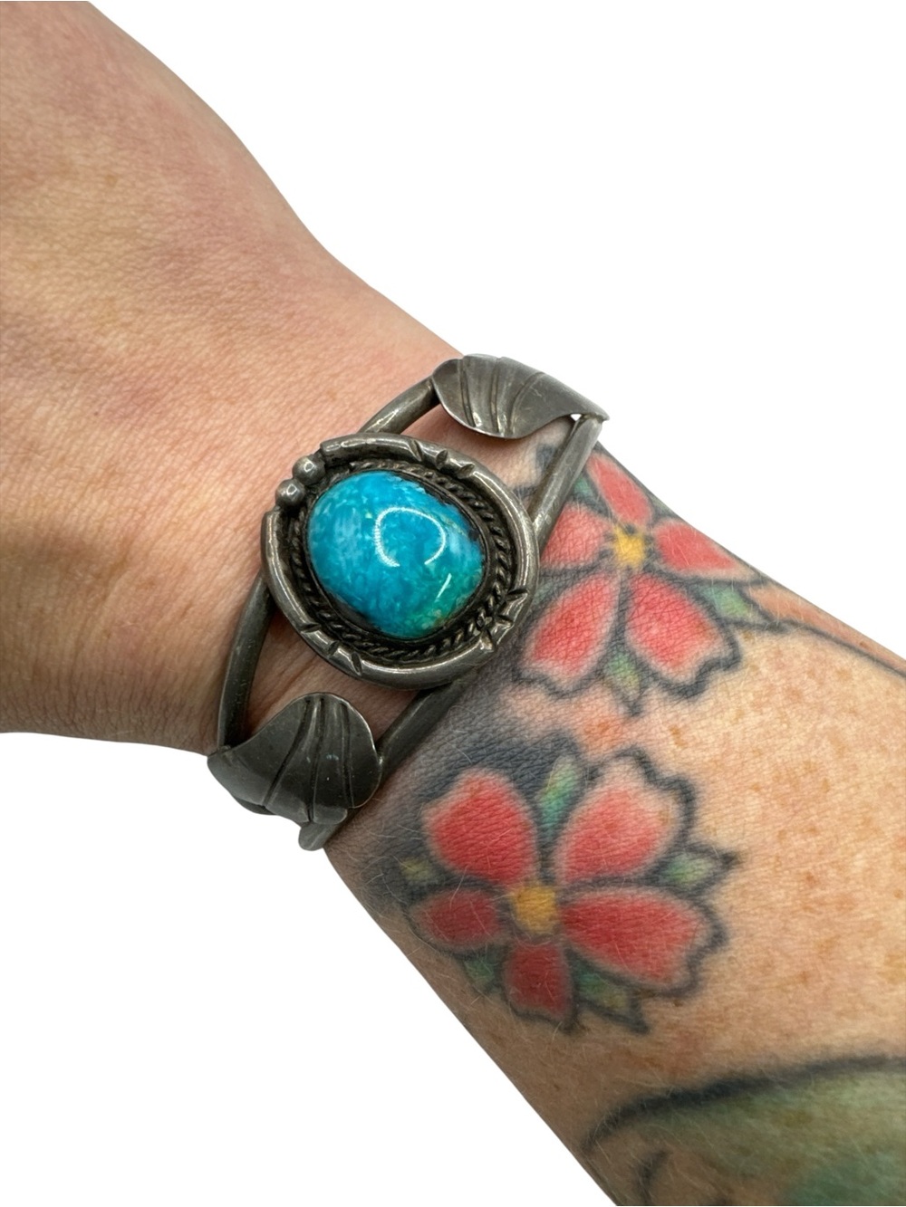 Vintage Fred Harvey Era Sterling Silver Navajo Sonoran Turquoise Cuff 6.5”